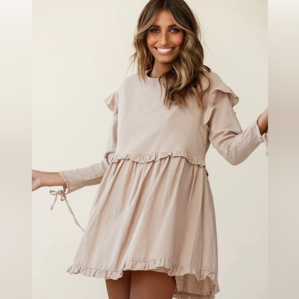 Indikah {Angel Biba} Khaki Color Ruffle Boho Dress Size XS